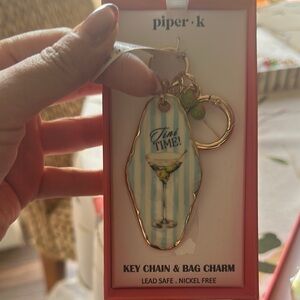 Piper K Martini Time Key Chain & Bag Charm - Blue and Gold